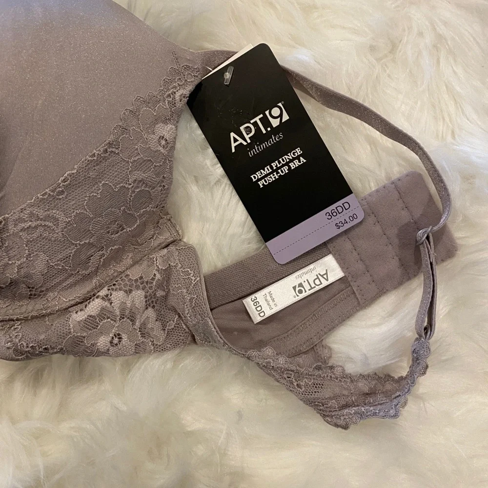 NWT 36 DD Apt. 9 Gray Lace Trim Push Up Bra